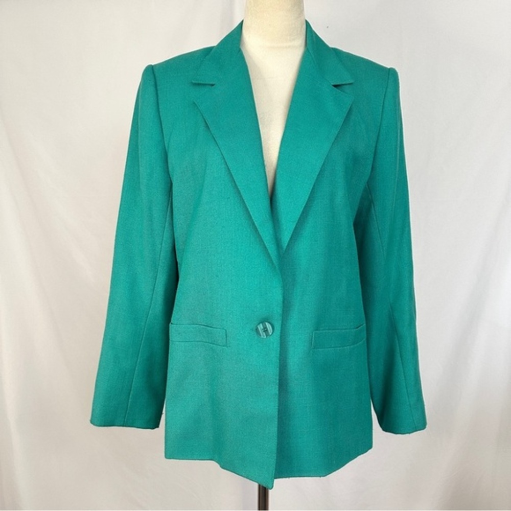 Vintage Emo Teal Blazer Womens Size 10 Single Button Pockets Business Casual‎